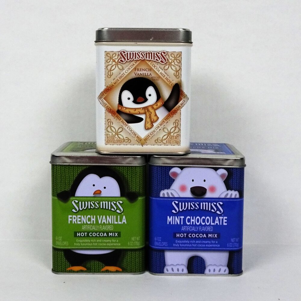 Lot of 3 Swiss Miss Empty Chocolate Cocoa Tins Penguin Bear Holiday Winter EUC